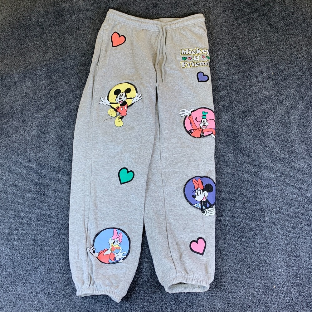 Disney Mickey & Friends Sweatpants Womens M Gray Good Graphic Joggers
